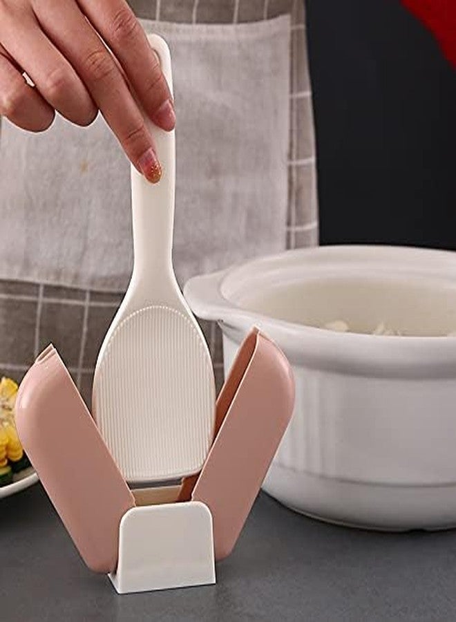 KolorFish 2 Sets Standing Rice Spoon Dust Cover Rice Scoop Storage Rack Holder Automatic Opening Closing Kitchen Utensils (Pink) - Image 4